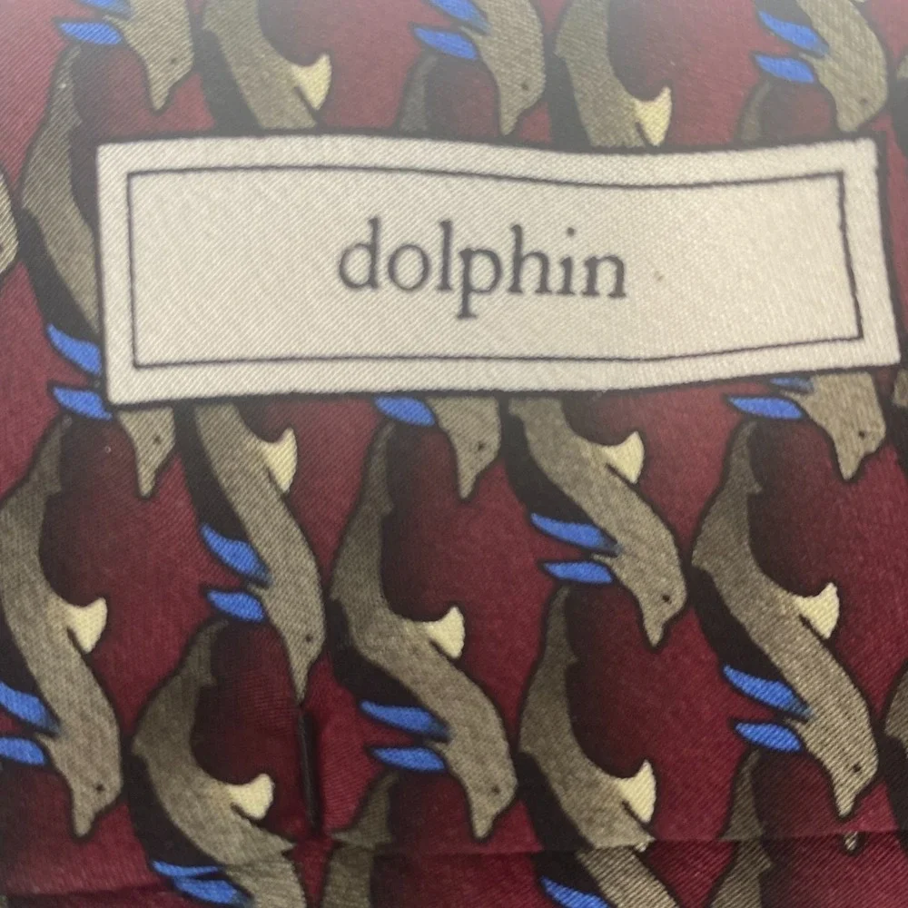 Ties to Nature Mens Neck Tie Burgundy Dolphin Porpoise Pattern Novelty Silk 59x4